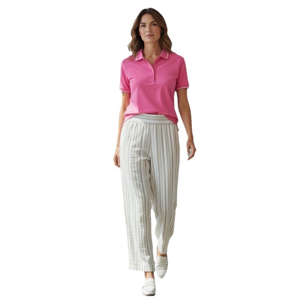 Ellen Tracy Linen Blend Striped Wide Leg Pants MED Beige White Boho Resort Wear